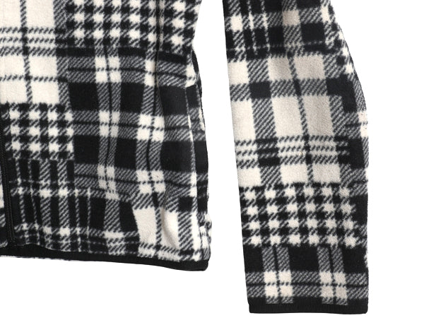 00s ローレン ラルフローレン フルジップ フリース ジャケット レディース S 古着 オールド ポロ パッチワーク チェック ジャンパー 黒 白