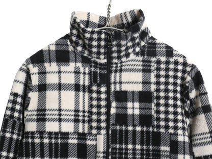 00s ローレン ラルフローレン フルジップ フリース ジャケット レディース S 古着 オールド ポロ パッチワーク チェック ジャンパー 黒 白