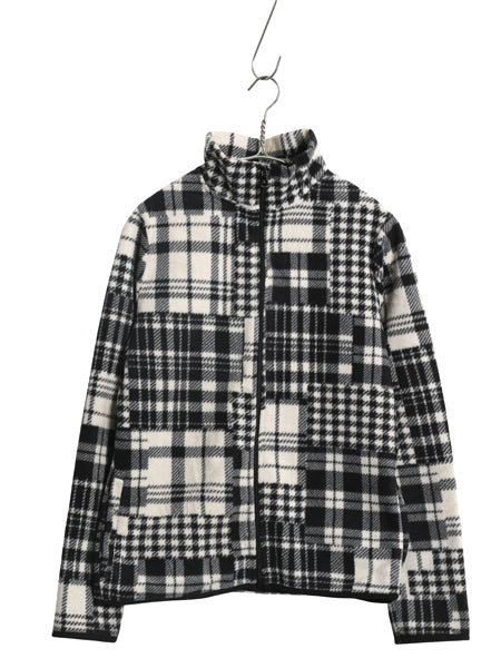 00s ローレン ラルフローレン フルジップ フリース ジャケット レディース S 古着 オールド ポロ パッチワーク チェック ジャンパー 黒 白