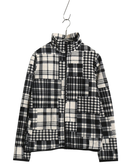 00s ローレン ラルフローレン フルジップ フリース ジャケット レディース S 古着 オールド ポロ パッチワーク チェック ジャンパー 黒 白