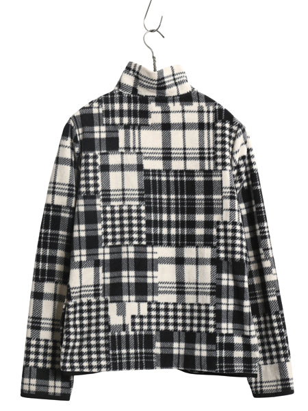 00s ローレン ラルフローレン フルジップ フリース ジャケット レディース S 古着 オールド ポロ パッチワーク チェック ジャンパー 黒 白