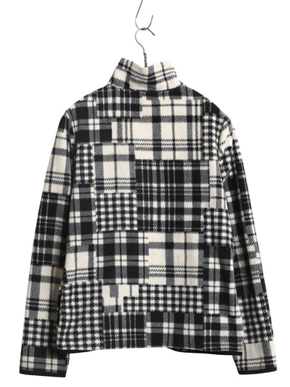 00s ローレン ラルフローレン フルジップ フリース ジャケット レディース S 古着 オールド ポロ パッチワーク チェック ジャンパー 黒 白