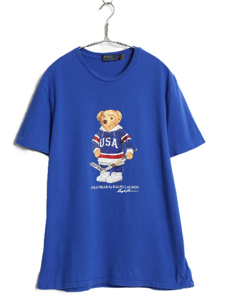 ポロベア ポロ ラルフローレン プリント 半袖 Tシャツ メンズ レディース M 古着 キャラクター コットン カットソー シングルステッチ 青 