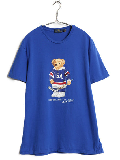 ポロベア ポロ ラルフローレン プリント 半袖 Tシャツ メンズ レディース M 古着 キャラクター コットン カットソー シングルステッチ 青 
