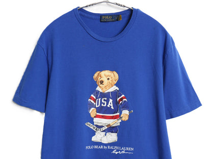 ポロベア ポロ ラルフローレン プリント 半袖 Tシャツ メンズ レディース M 古着 キャラクター コットン カットソー シングルステッチ 青 