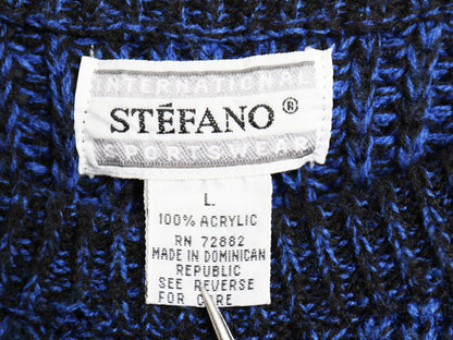 90s STEFANO アクリル チャンキー ニット セーター メンズ L / 古着 オールド 長袖ニット 無地 黒 青 シンプル ローゲージ ミックスカラー