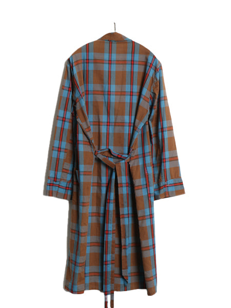 70s チェック ガウン ロング コート メンズ M / ヴィンテージ ローブ 羽織り ノーアイロン シワになりにくい 薄手 ベルト付き マルチカラー