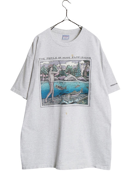  90s USA製 ★ 下ネタ ジョーク イラスト プリント Tシャツ メンズ XL / オールド シングルステッチ エロ アート フィッシング キャラ