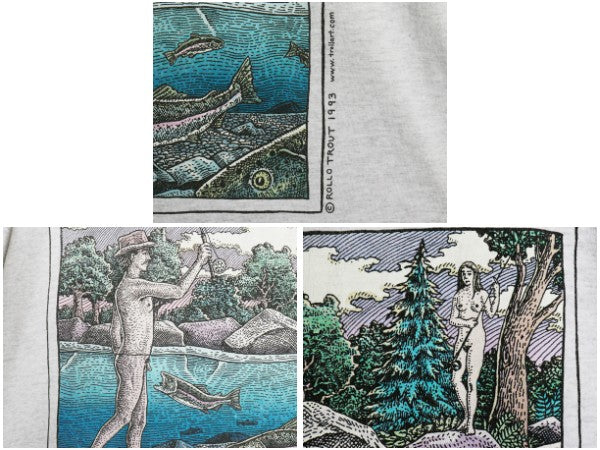  90s USA製 ★ 下ネタ ジョーク イラスト プリント Tシャツ メンズ XL / オールド シングルステッチ エロ アート フィッシング キャラ
