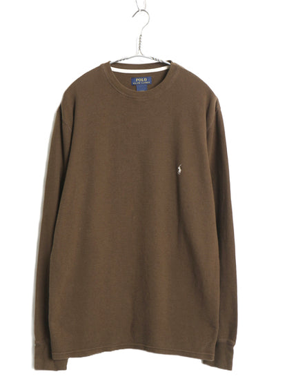ポロ ラルフローレン 長袖 サーマル Tシャツ メンズ L / ロンT ワッフル カットソー ワンポイント ストレッチ インナー シンプル ブラウン