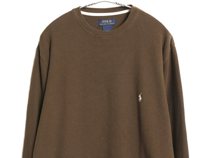 ポロ ラルフローレン 長袖 サーマル Tシャツ メンズ L / ロンT ワッフル カットソー ワンポイント ストレッチ インナー シンプル ブラウン