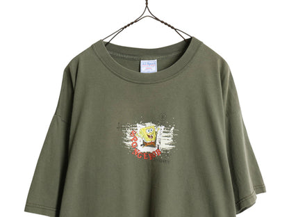 00s ★ スポンジボブ イラスト プリント Tシャツ メンズ XL / 古着 オールド 当時物 キャラクター アニメ グラフィック オリーブ ALLSPORT