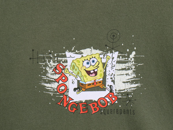 00s ★ スポンジボブ イラスト プリント Tシャツ メンズ XL / 古着 オールド 当時物 キャラクター アニメ グラフィック オリーブ ALLSPORT