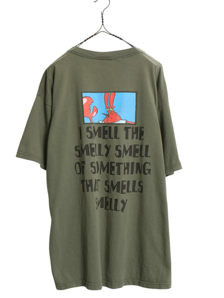00s ★ スポンジボブ イラスト プリント Tシャツ メンズ XL / 古着 オールド 当時物 キャラクター アニメ グラフィック オリーブ ALLSPORT