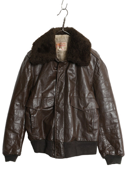 70s 80s USA製 EXCELLED G-1 タイプ 本革 レザー フライト ジャケット メンズ M 程 ヴィンテージ A-2 革ジャン ボンバー ボア ライナー付き