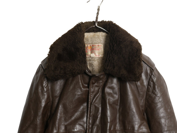 70s 80s USA製 EXCELLED G-1 タイプ 本革 レザー フライト ジャケット メンズ M 程 ヴィンテージ A-2 革ジャン ボンバー ボア ライナー付き