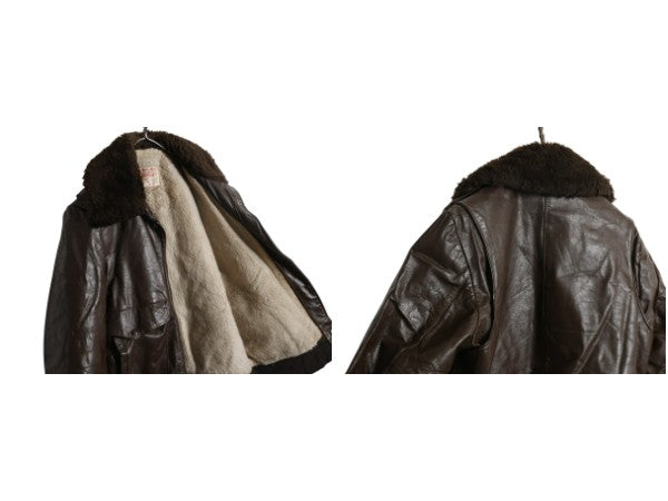 70s 80s USA製 EXCELLED G-1 タイプ 本革 レザー フライト ジャケット メンズ M 程 ヴィンテージ A-2 革ジャン ボンバー ボア ライナー付き