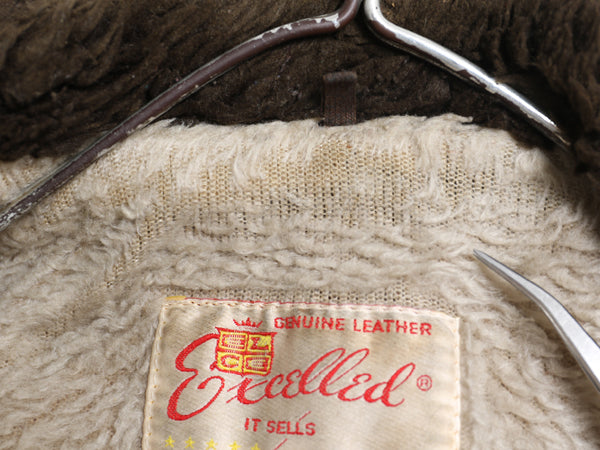 70s 80s USA製 EXCELLED G-1 タイプ 本革 レザー フライト ジャケット メンズ M 程 ヴィンテージ A-2 革ジャン ボンバー ボア ライナー付き