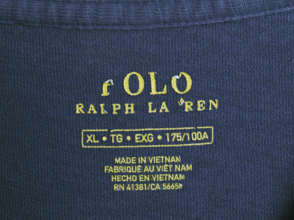 ポロ ラルフローレン 半袖 Tシャツ レディース XL ヴィンテージ 加工 星条旗 ロゴ コットン カットソー シングルステッチ 大きいサイズ 紺
