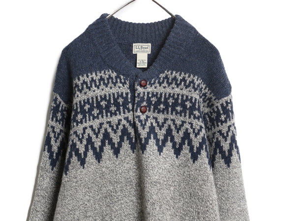 エルエルビーン ヘンリーネック ニット セーター メンズ XL ラム ウール フェアアイル ノルディック 総柄 求心柄 バーズアイ 大きいサイズ