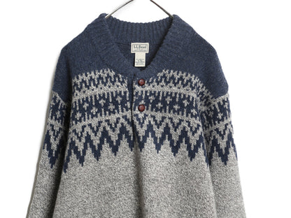 エルエルビーン ヘンリーネック ニット セーター メンズ XL ラム ウール フェアアイル ノルディック 総柄 求心柄 バーズアイ 大きいサイズ