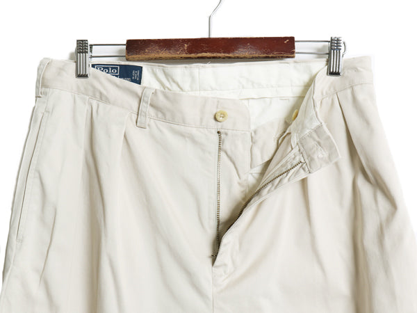 90s ポロ ラルフローレン コットン チノ パンツ メンズ 34 30 / オールド スラックス チノパン ストレート ツータック ポロチノ アイボリー