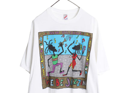 90s USA製 ジャズ アート イラスト プリント Tシャツ メンズ XL / オールド 音物 グラフィック ヘビーウェイト コットン 大きいサイズ 白