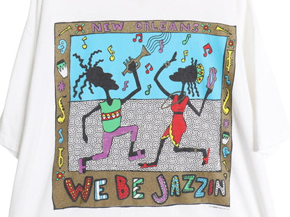 90s USA製 ジャズ アート イラスト プリント Tシャツ メンズ XL / オールド 音物 グラフィック ヘビーウェイト コットン 大きいサイズ 白