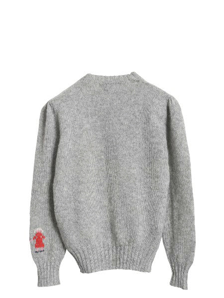 80s シェットランド ウール デザイン ニット セーター レディース S 程/ ヴィンテージ バーズアイ 絵柄 手編み ハンドメイド イラスト 灰