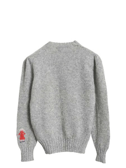 80s シェットランド ウール デザイン ニット セーター レディース S 程/ ヴィンテージ バーズアイ 絵柄 手編み ハンドメイド イラスト 灰