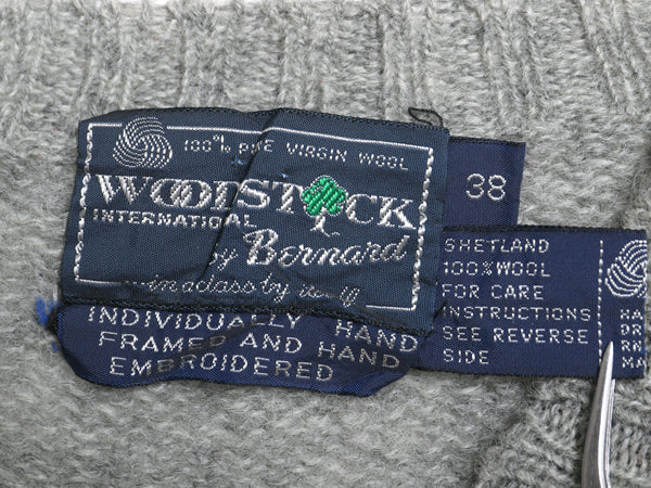 80s シェットランド ウール デザイン ニット セーター レディース S 程/ ヴィンテージ バーズアイ 絵柄 手編み ハンドメイド イラスト 灰