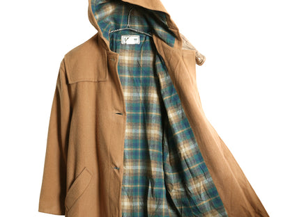 80s USA製 エルエルビーン ダッフル コート レディース L / ヴィンテージ 旧タグ メルトン ウール ロング チェック ライナー付き キャメル