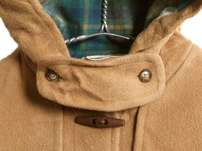 80s USA製 エルエルビーン ダッフル コート レディース L / ヴィンテージ 旧タグ メルトン ウール ロング チェック ライナー付き キャメル