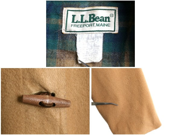 80s USA製 エルエルビーン ダッフル コート レディース L / ヴィンテージ 旧タグ メルトン ウール ロング チェック ライナー付き キャメル