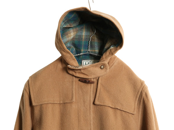 80s USA製 エルエルビーン ダッフル コート レディース L / ヴィンテージ 旧タグ メルトン ウール ロング チェック ライナー付き キャメル