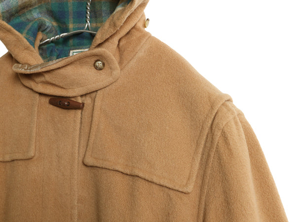 80s USA製 エルエルビーン ダッフル コート レディース L / ヴィンテージ 旧タグ メルトン ウール ロング チェック ライナー付き キャメル