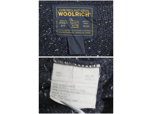 00s USA製 ウールリッチ ニット セーター メンズ L / 旧タグ オールド Vネック ウール ミドルゲージ リンガー タイプ ネップ 長袖ニット 紺