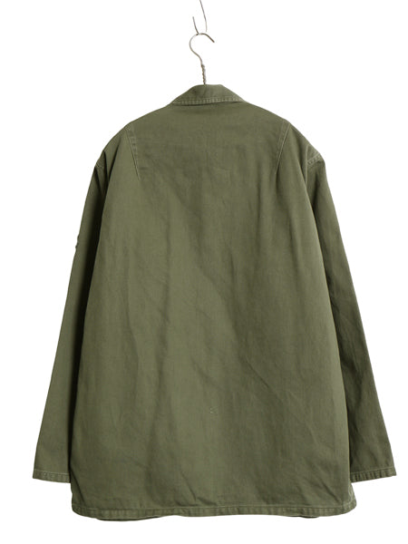 60s 米軍実物 US ARMY コットン サテン ユーティリティ シャツ L ヴィンテージ OG107 筒袖 3rd モデル ミリタリー 軍物 フルパッチ カーキ