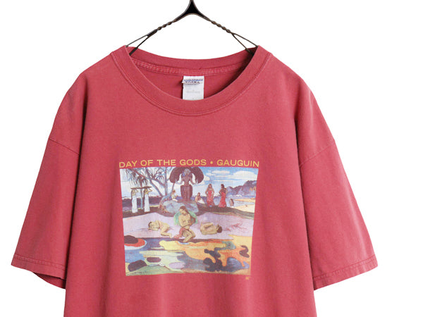 00s ★ ポール ゴーギャン アート イラスト プリント Tシャツ メンズ L / 古着 オールド タヒチ 絵画 芸術 ヘビーウェイト グラフィック 赤