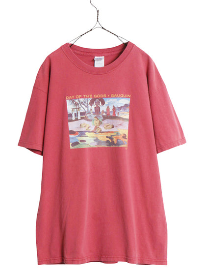 00s ★ ポール ゴーギャン アート イラスト プリント Tシャツ メンズ L / 古着 オールド タヒチ 絵画 芸術 ヘビーウェイト グラフィック 赤