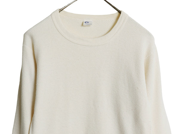 70s 80s 長袖 サーマル Tシャツ メンズ M / ヴィンテージ クルーネック アンダーシャツ インナー ロンT ワッフル 100% コットン ナチュラル