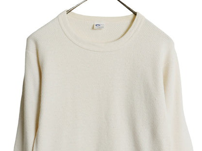 70s 80s 長袖 サーマル Tシャツ メンズ M / ヴィンテージ クルーネック アンダーシャツ インナー ロンT ワッフル 100% コットン ナチュラル