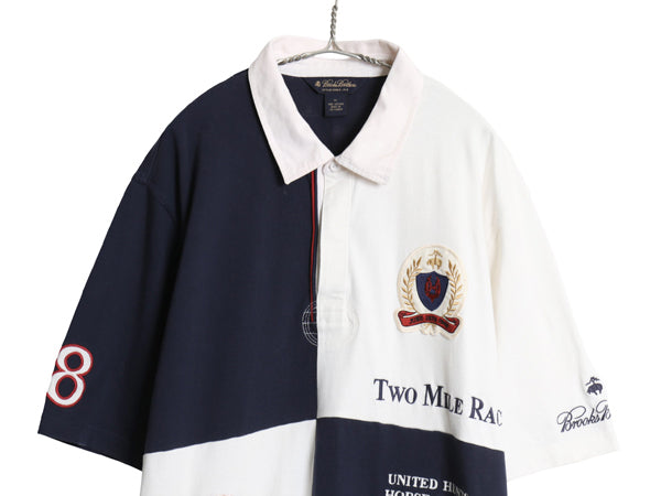 ブルックスブラザーズ 半袖 ラガーシャツ メンズ XL 古着 半袖シャツ ラグビー ポロシャツ ナンバリング クレイジー パターン 大きいサイズ