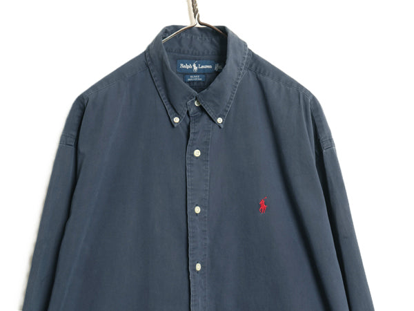 90s ラルフローレン 長袖 ボタンダウン シャツ メンズ XL オールド ポロ コットン チノ 長袖シャツ ワンポイント ワイシャツ 大きいサイズ