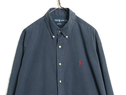 90s ラルフローレン 長袖 ボタンダウン シャツ メンズ XL オールド ポロ コットン チノ 長袖シャツ ワンポイント ワイシャツ 大きいサイズ