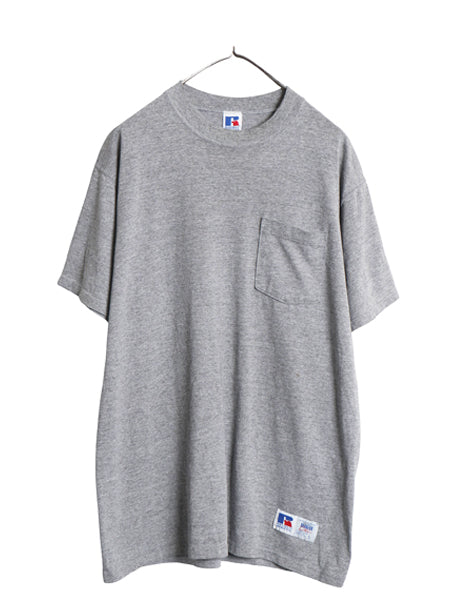 90s USA製 ラッセル ポケット付き 無地 半袖 Tシャツ メンズ L / オールド ポケT ワンポイント ソリッド カットソー トップス シンプル 灰