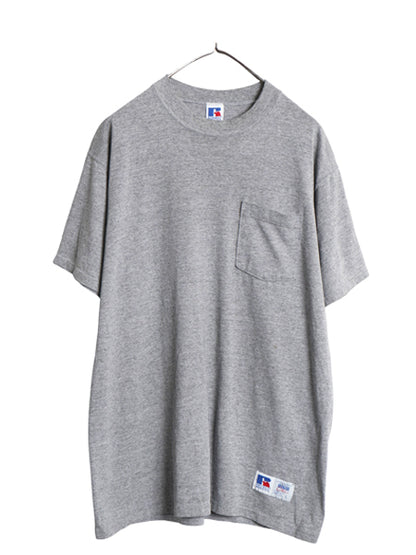 90s USA製 ラッセル ポケット付き 無地 半袖 Tシャツ メンズ L / オールド ポケT ワンポイント ソリッド カットソー トップス シンプル 灰