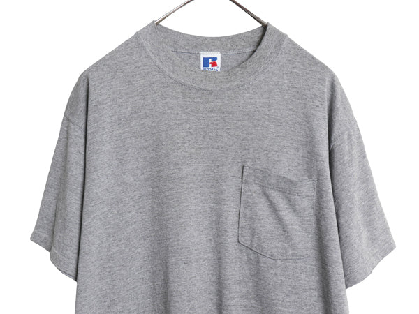 90s USA製 ラッセル ポケット付き 無地 半袖 Tシャツ メンズ L / オールド ポケT ワンポイント ソリッド カットソー トップス シンプル 灰