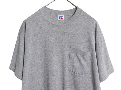 90s USA製 ラッセル ポケット付き 無地 半袖 Tシャツ メンズ L / オールド ポケT ワンポイント ソリッド カットソー トップス シンプル 灰