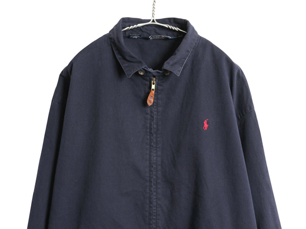 90s USA製 ポロ ラルフローレン スイングトップ ジャケット メンズ XL / 古着 オールド コットン ブルゾン ワンポイント 大きいサイズ 紺